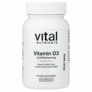 Vital Nutrients, витамин D3, 90 капсул (50 мкг (2000 МЕ) в 1 капсуле)