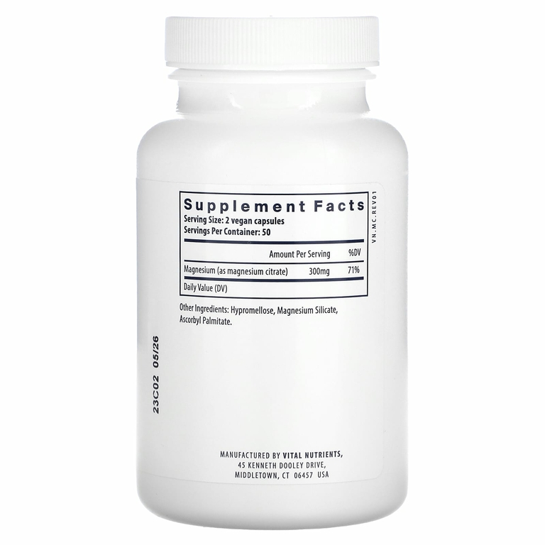 Vital Nutrients, Магний (цитрат), 300 мг, 100 веганских капсул (150 мг в каждой капсуле)