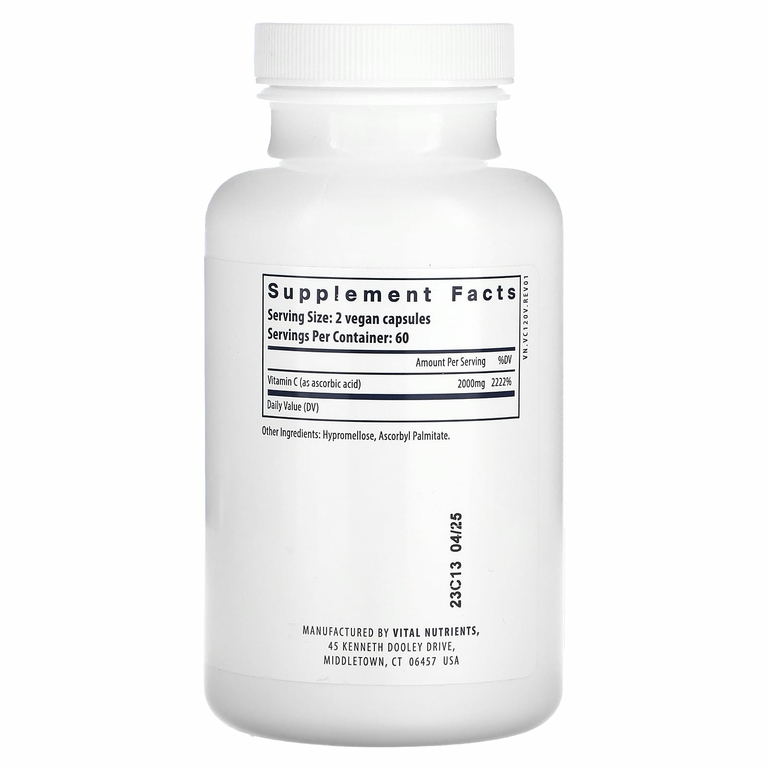 Vital Nutrients, Витамин C, 2000 мг, 120 веганских капсул (1000 мг в каждой капсуле)