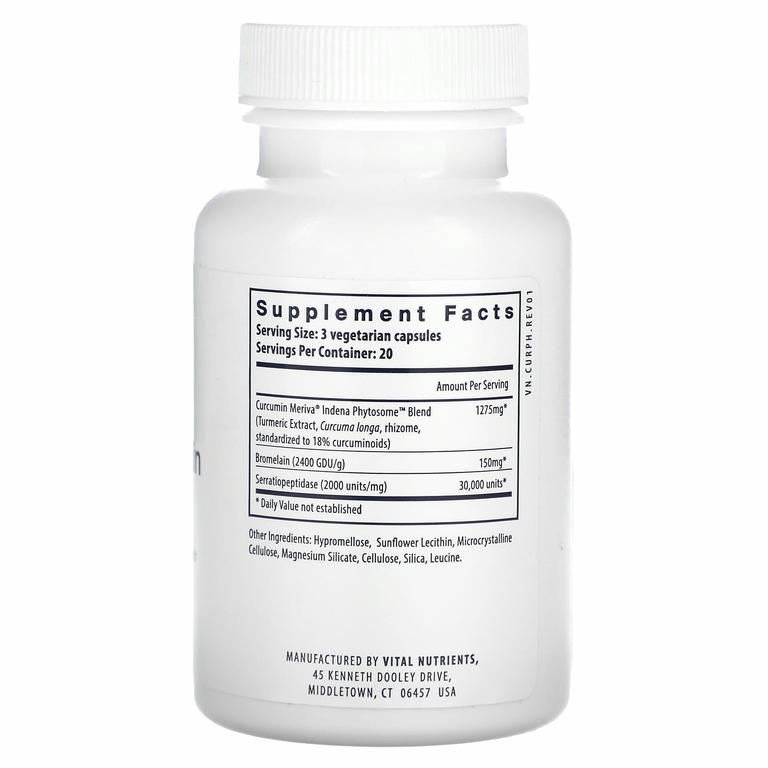Vital Nutrients, Фитокуркумин с ферментами, 60 вегетарианских капсул