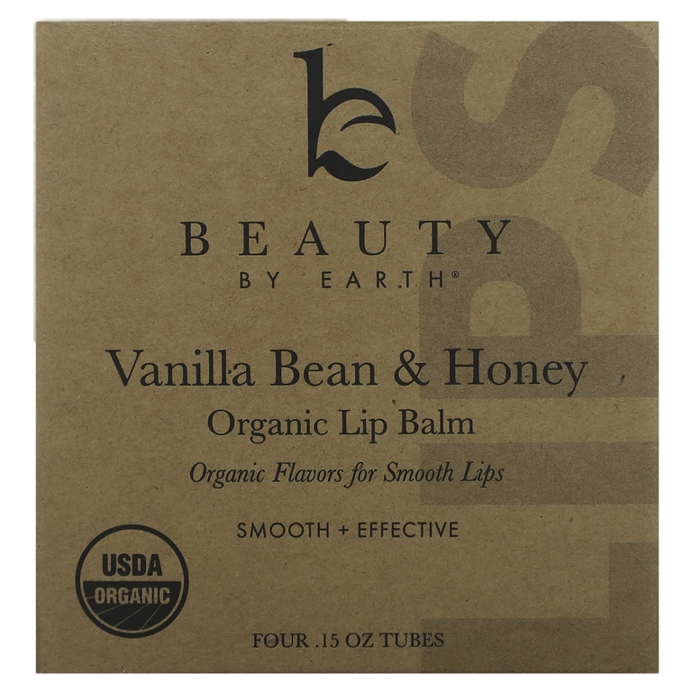 Beauty By Earth, органический бальзам для губ, ваниль и мед, 4 тюбика по 0,15 унции