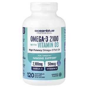 OceanBlue, Professional, Omega-3 2100® с витамином D, со вкусом апельсина, 120 капсул