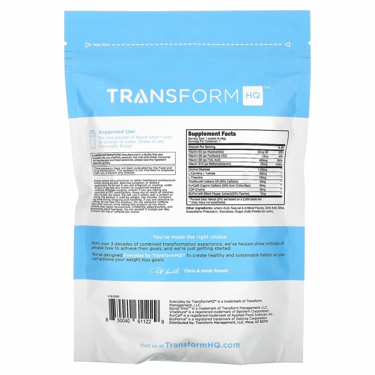 TransformHQ, Everyday, Boost Shot, со вкусом винограда, 7 пакетиков, 31,15 г (1,1 унции) (Товар снят с продажи) 