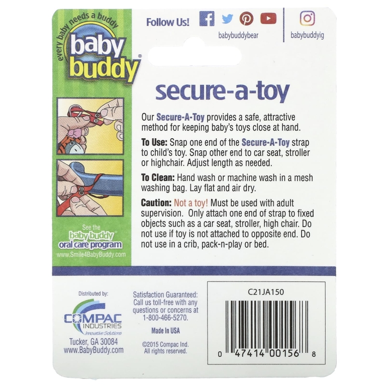 Baby Buddy, Secure-A-Toy, для детей от 4 месяцев, темно-синий и небесно-голубой, 2 полоски (Товар снят с продажи) 