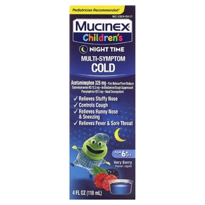 Mucinex, Children's, средство от простуды, перед сном, для детей от 6 лет, с ягодным вкусом, 118 мл (4 жидк. унции)