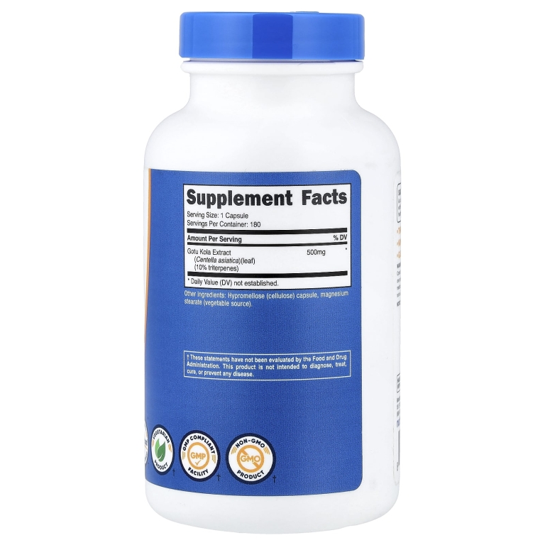 Nutricost, Готу кола, 500 мг, 180 капсул