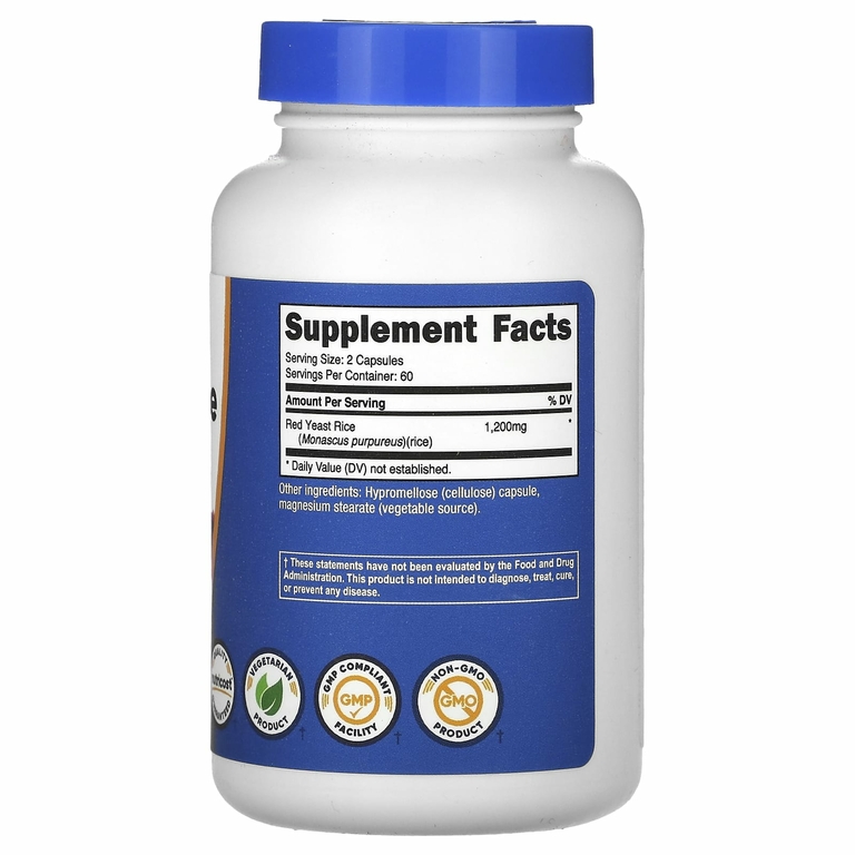 Nutricost, Красный дрожжевой рис, 120 капсул (600 мг на капсулу)