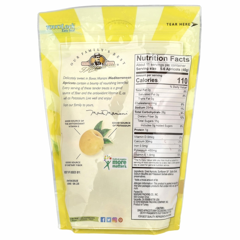 Mariani Dried Fruit, Средиземноморские абрикосы, 454 г (16 унций)