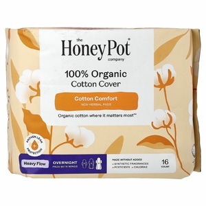The Honey Pot Company, ночные прокладки с крылышками из 100% органического хлопка, плотные, 16 шт.