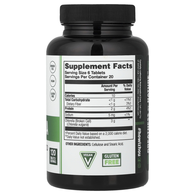 Zhou Nutrition, хлорелла, 120 таблеток (500 мг в 1 таблетке) (Товар снят с продажи) 
