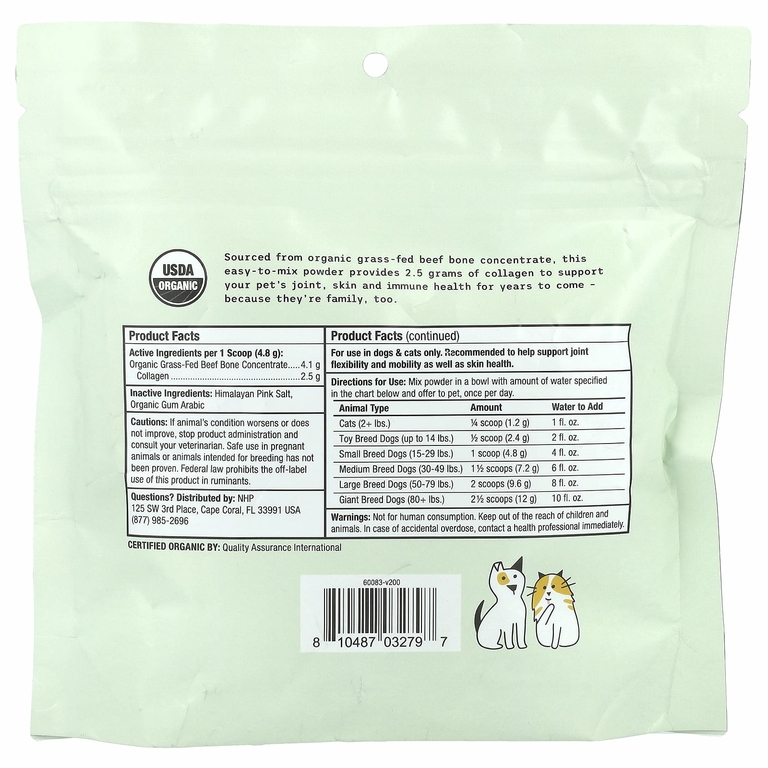Dr. Mercola, Bark & Whiskers ™, порошок из органического коллагена, для собак и кошек, 144 г (5,07 унции)