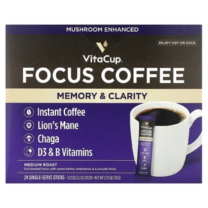 VitaCup, Focus растворимый кофе, средней обжарки, 24 палочки на одну порцию, по 3,3 г (0,12 унции)