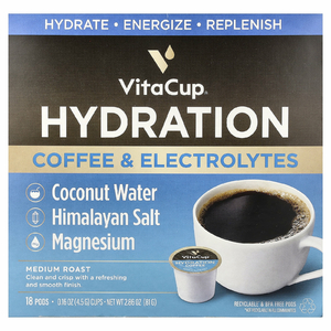 VitaCup, кофе и электролиты для гидратации, средней обжарки, 18 капсул по 4,5 г (0,16 унции) (Товар снят с продажи) 