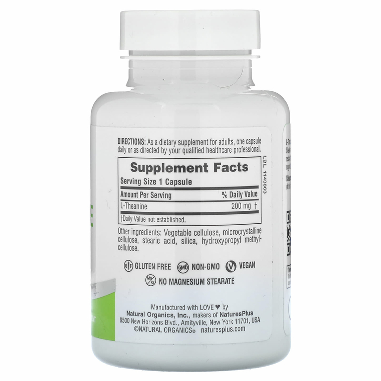 NaturesPlus, Pro, L-теанин 200, 60 капсул (200 мг в 1 капсуле)