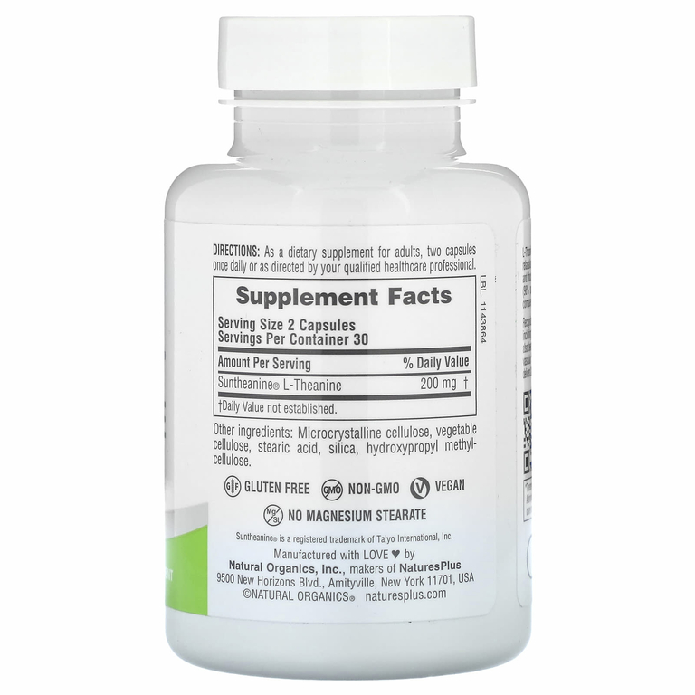 NaturesPlus, Pro, Suntheanine и L-теанин 200, 60 капсул (100 мг на капсулу)