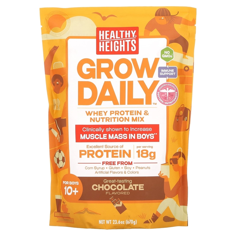 Healthy Heights, Grow Daily, смесь сывороточного протеина и питательных веществ, для мальчиков от 10 лет, шоколад, 670 г (23,6 унции)