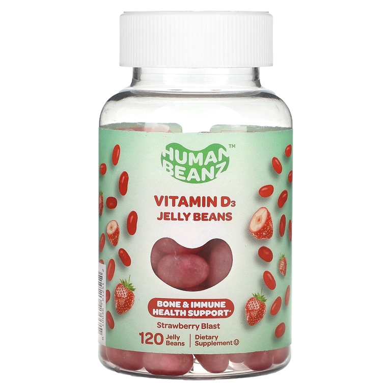 Human Beanz, желейные бобы с витамином D3, со вкусом клубники, 120 желейных бобов