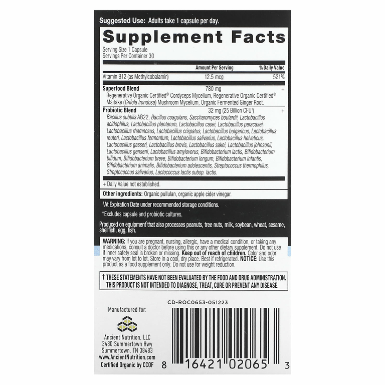 Ancient Nutrition, пробиотики для приема один раз в день, 25 млрд КОЕ, 30 капсул