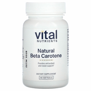 Vital Nutrients, Натуральный бета-каротин, 90 мягких таблеток (7500 мкг RAE в одной капсуле)