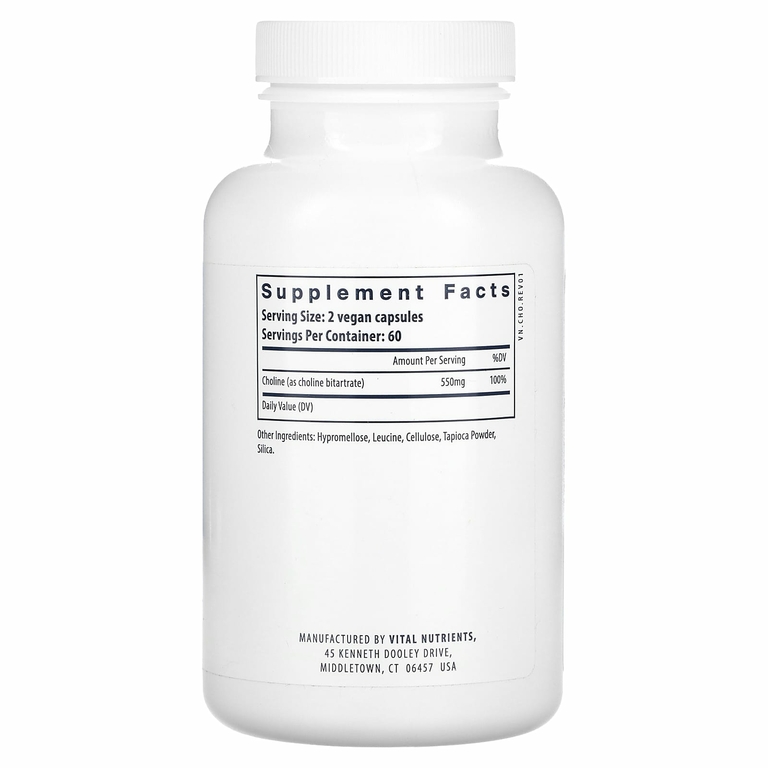 Vital Nutrients, Холин, 550 мг, 120 веганских капсул (275 мг в каждой капсуле)
