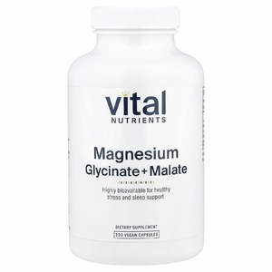 Vital Nutrients, глицинат магния с малатом, 200 веганских капсул (120 мг в 1 капсуле)
