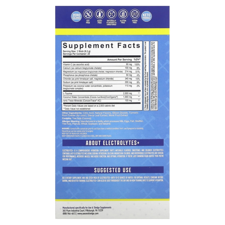 Axe & Sledge Supplements, Electrolytes+, лимон и лайм, 24 пакетика по 8,2 г (0,29 унции) (Товар снят с продажи) 
