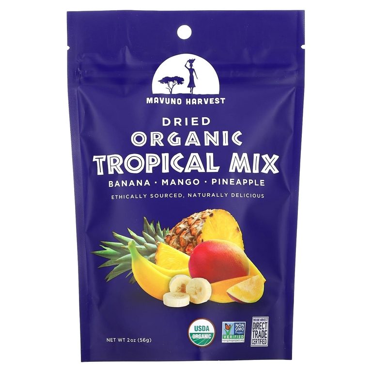 Mavuno Harvest, органическая смесь сушеных тропических фруктов, 56 г (2 унции)