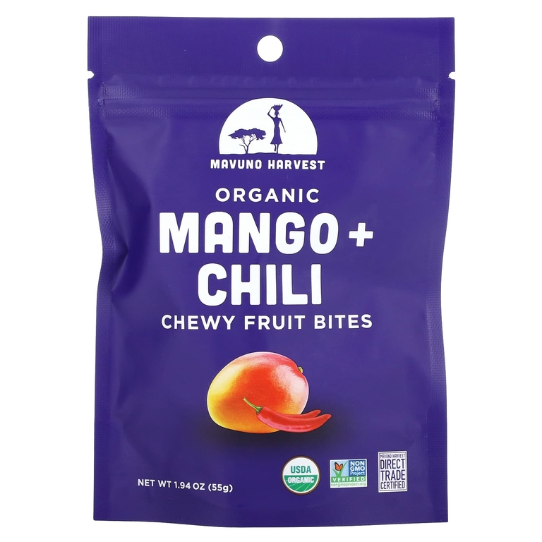 Mavuno Harvest, органические жевательные фруктовые батончики, манго и чили, 55 г (1,94 унции)