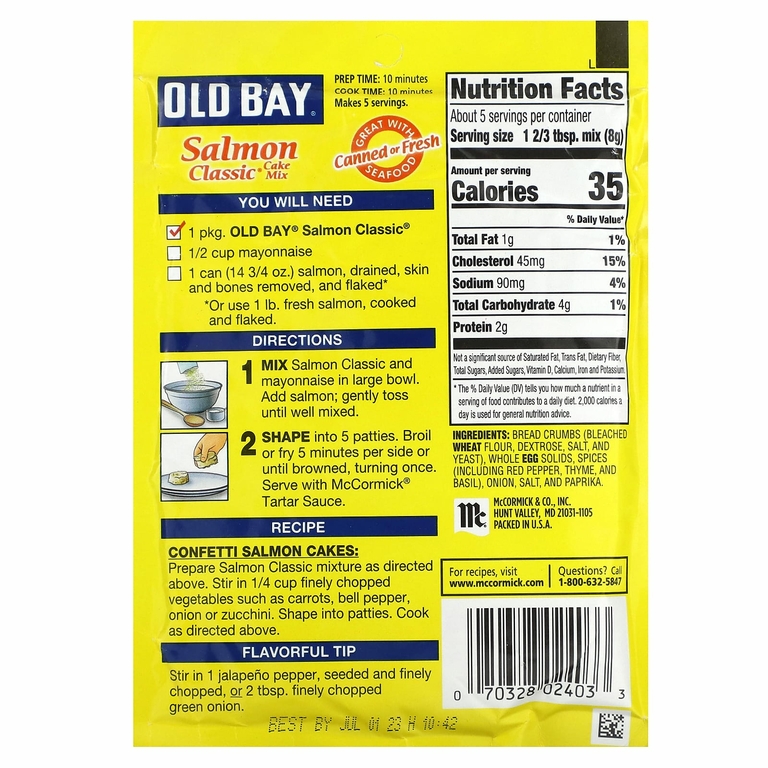 Old Bay, классическая смесь для приготовления тортов с лососем, 37 г (1,34 унции)