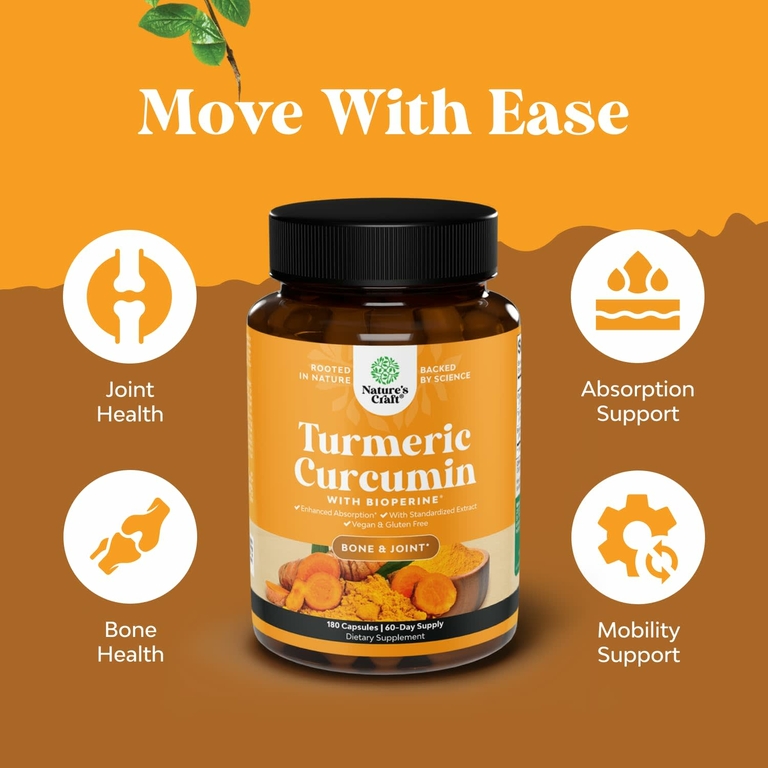 Nature's Craft, куркумин из куркумы с BioPerine®, 180 капсул