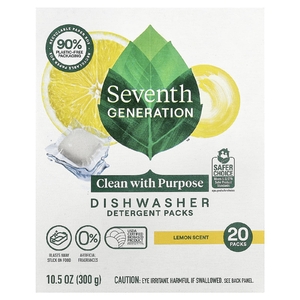 Seventh Generation, моющее средство в упаковке для посудомоечной машины, лимон, 20 упаковок, 300 г (10,5 унции)