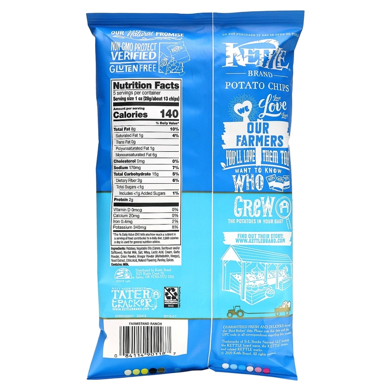 Kettle Foods, картофельные чипсы, Farmstanding Ranch, 141 г (5 унций)
