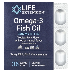 Life Extension, омега-3 жевательные таблетки с рыбьим жиром, со вкусом тропических фруктов, 36 жевательных таблеток (750 мг в 1 жевательной таблетке)