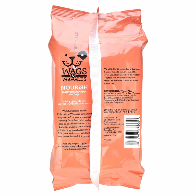 Wags & Wiggles, Nourish, увлажняющие салфетки для собак, с пикантным грейпфрутом, 100 шт.