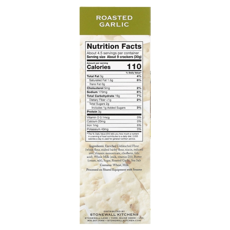 Stonewall Kitchen, Down East Crackers, крекеры, обжаренный чеснок, 142 г (5 унций) (Товар снят с продажи) 
