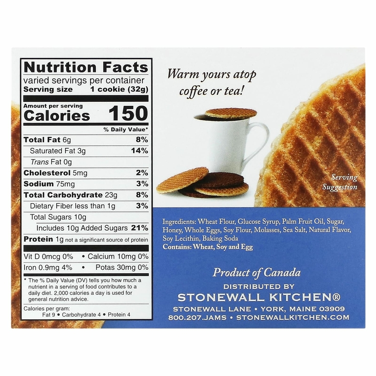 Stonewall Kitchen, вафельное печенье, голубика и мед, 8 голландских вафель по 32 г (1,1 унции)