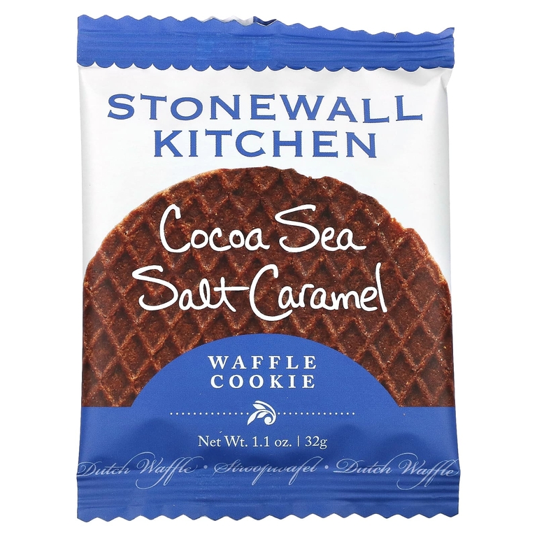 Stonewall Kitchen, вафельное печенье, какао, карамель с морской солью, 8 голландских вафель, 32 г (1,1 унции) каждое