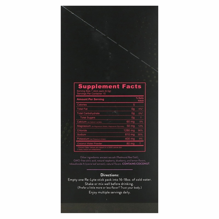 Redmond Trading Company, Re-Lyte, смесь электролитов, ягодное ассорти, 15 пакетиков по 6,5 г (0,23 унции)