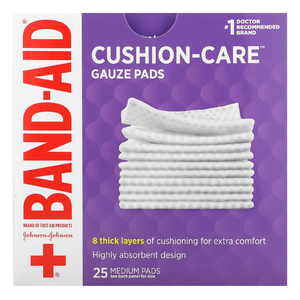 Band Aid, Cushion-Care, марлевые салфетки, средний размер, 25 шт. (Товар снят с продажи) 