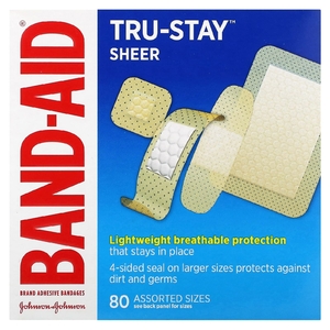 Band Aid, Пластыри, Tru-Stay, прозрачные, разных размеров, 80 бинтов (Товар снят с продажи) 