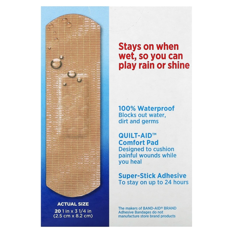 Band Aid, лейкопластыри, увлажняющие полоски, 20 шт. (Товар снят с продажи) 