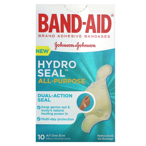 Band Aid, Hydro Seal, лейкопластыри, универсальные, 10 шт. (Товар снят с продажи) 