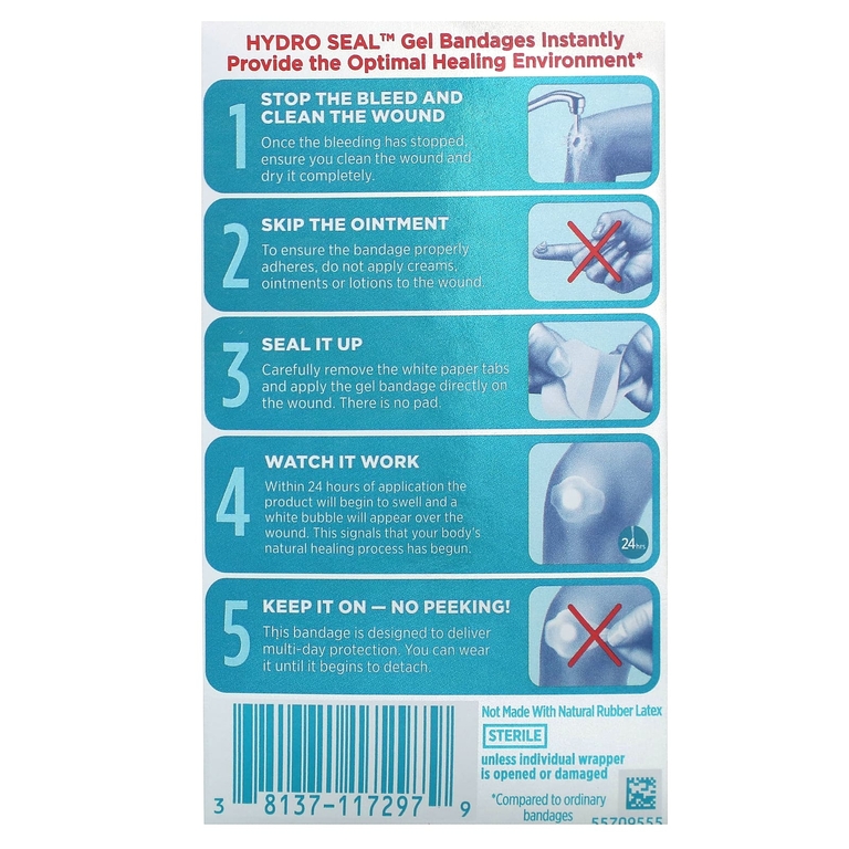 Band Aid, Hydro Seal, лейкопластыри, универсальные, 10 шт. (Товар снят с продажи) 