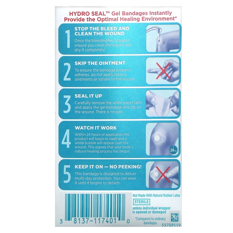 Band Aid, Hydro Seal, лейкопластыри, большой, 6 шт. (Товар снят с продажи) 