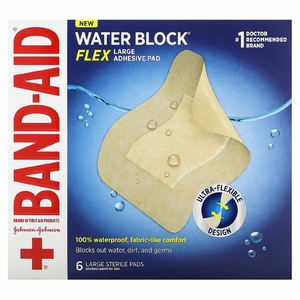 Band Aid, лейкопластыри, Water Block Flex, большой лейкопластырь, 6 шт. (Товар снят с продажи) 
