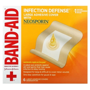 Band Aid, лейкопластыри, защита от инфекций, с Neosporin, большие, 6 лейкопластырей (Товар снят с продажи) 