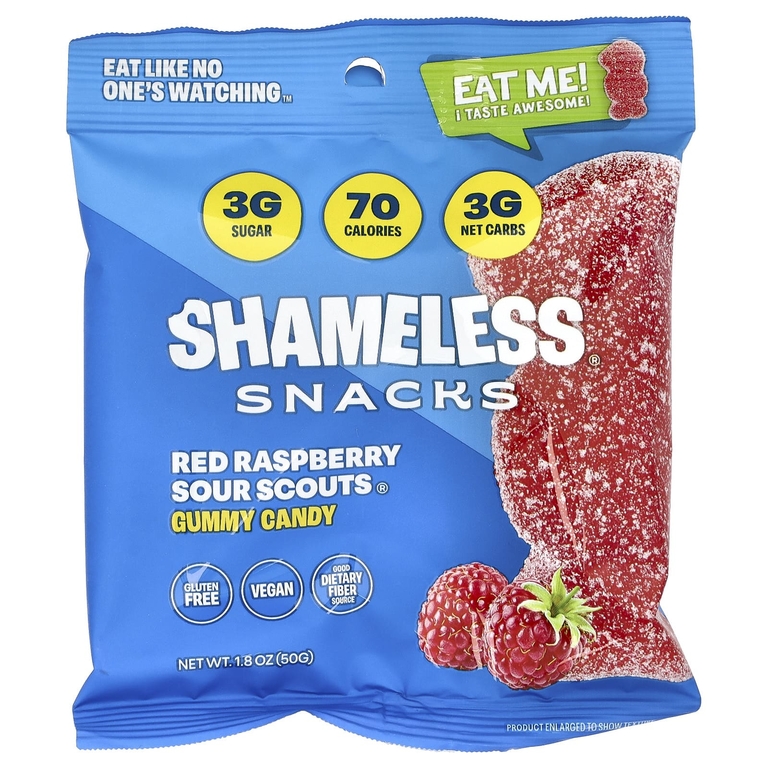 Shameless Snacks, Gummy Candy, Red Raspberry Sour Scouts®, 6 пакетиков по 50 г (1,8 унции)