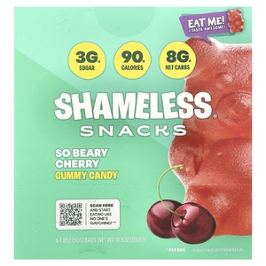 Shameless Snacks, жевательные конфеты, со вкусом вишни, 6 пакетиков по 50 г (1,8 унции)