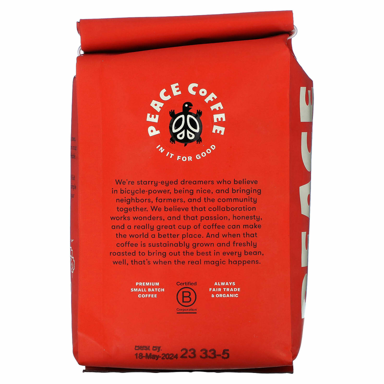 Peace Coffee, органическая французская обжарка, молотый, темная обжарка, без кофеина, 340 г (12 унций)
