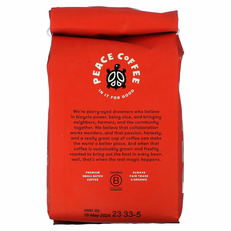 Peace Coffee, Organic Morning Glory, Ground, Light Roast, Decaf, 12 oz (340 g)